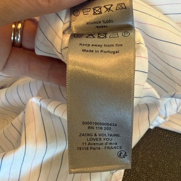 Zadig & Voltaire Tais Raye White Shirt with Blue and Pink Stripes I Love You S - Picture 10 of 14